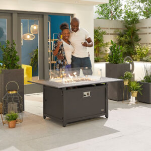 Mercury Rectangular Aluminium Gas Fire Pit Table with Windguard in Graphite Grey