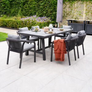 Teagan 6 Seat Rectangular Aluminium Rope Dining Set in Persian Grey